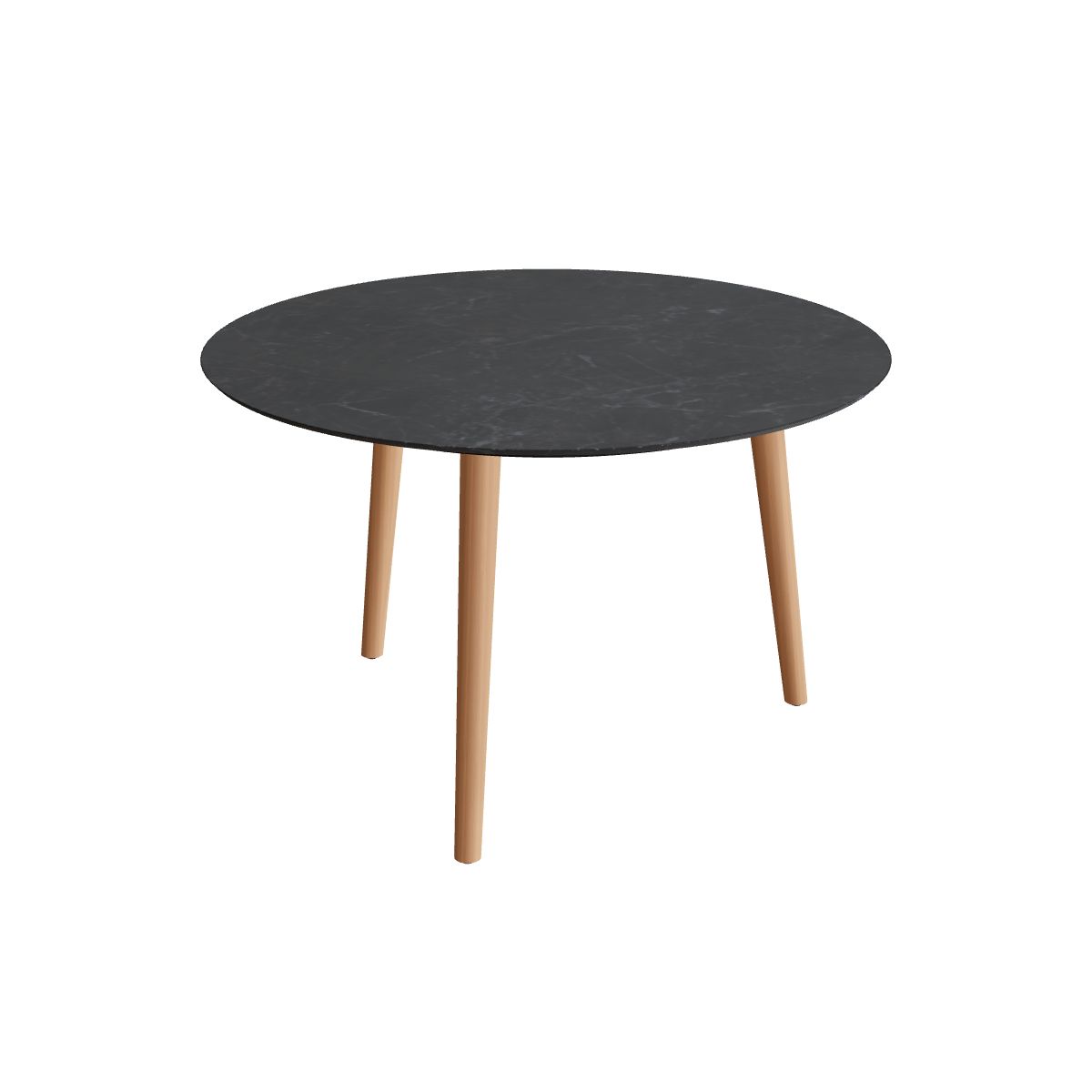 Royal Botania Styletto Esstisch rund 120 cm, Teakbeine, Keramik schwarz geädert (Nero Marquina)
