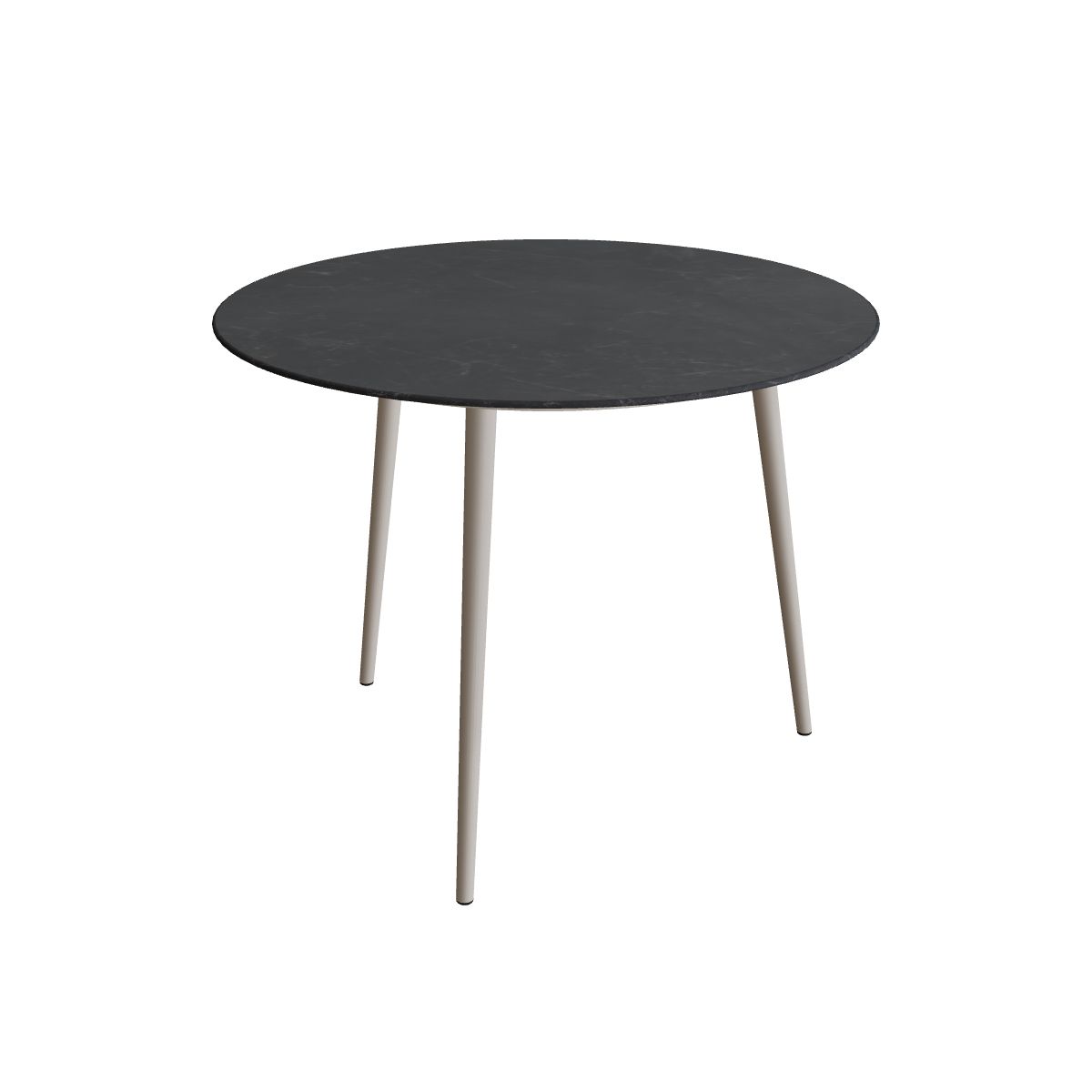 Royal Botania Styletto Thekentisch rund 120 cm, Alu pebble, Keramik schwarz geädert (Nero Marquina)