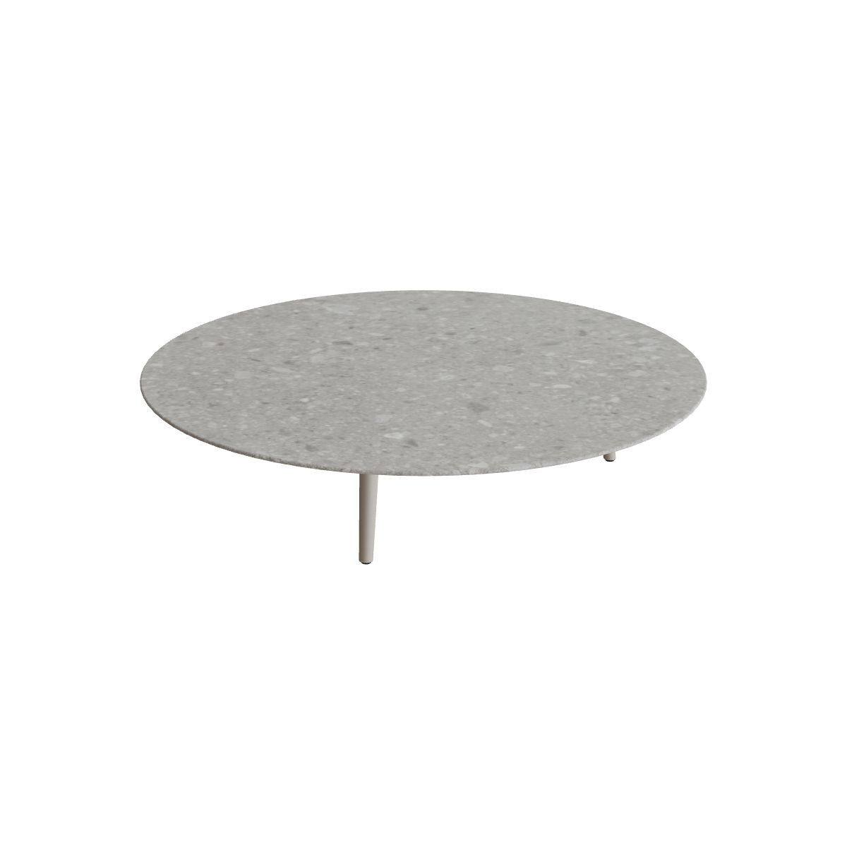 Royal Botania Styletto Loungetisch niedrig rund 160 cm, Alu pebble, Keramik grau gemustert (Ceppo Dolomitica)