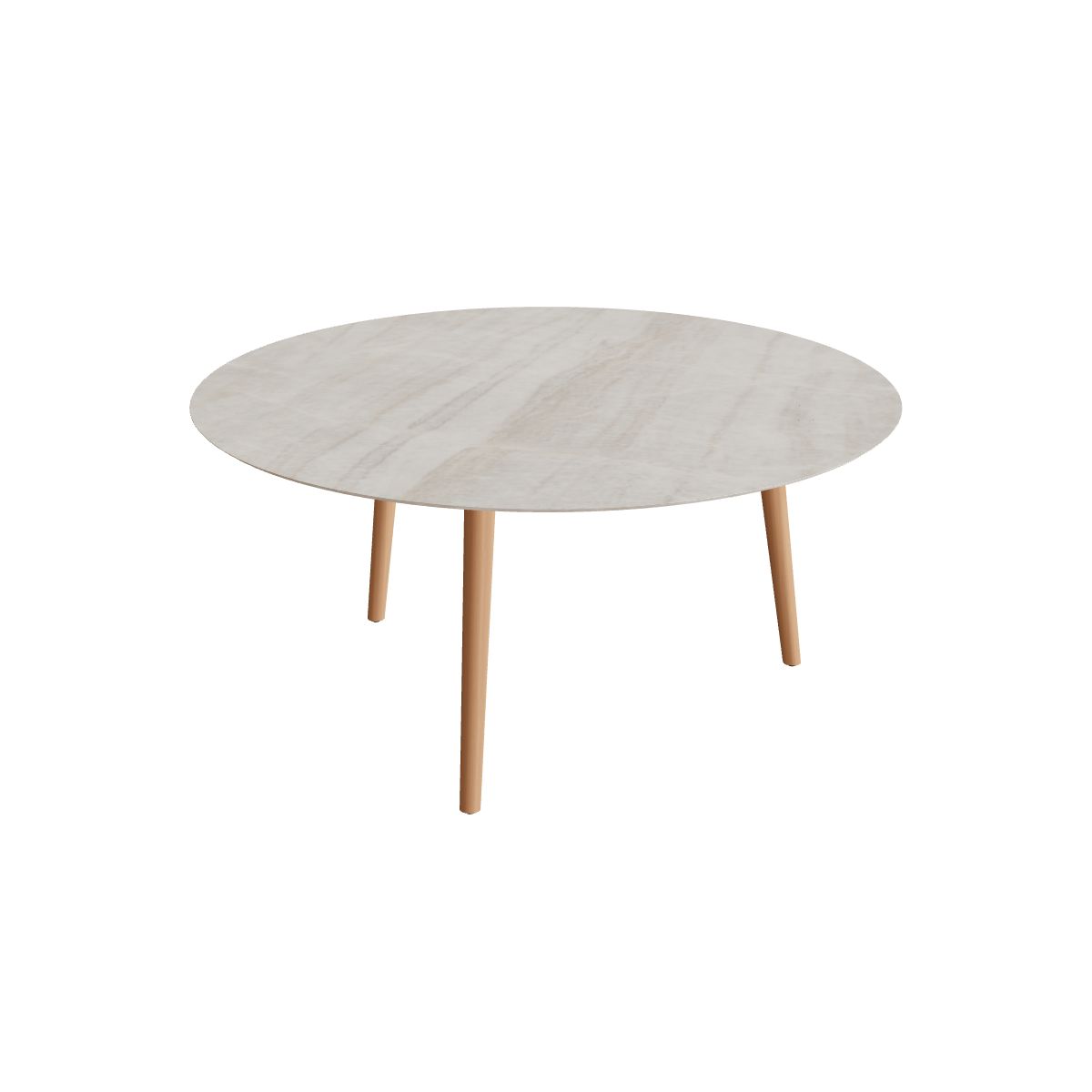 Royal Botania Styletto Esstisch rund 160 cm, Teakbeine, Keramik grau-braun geädert (Strato Quartz)
