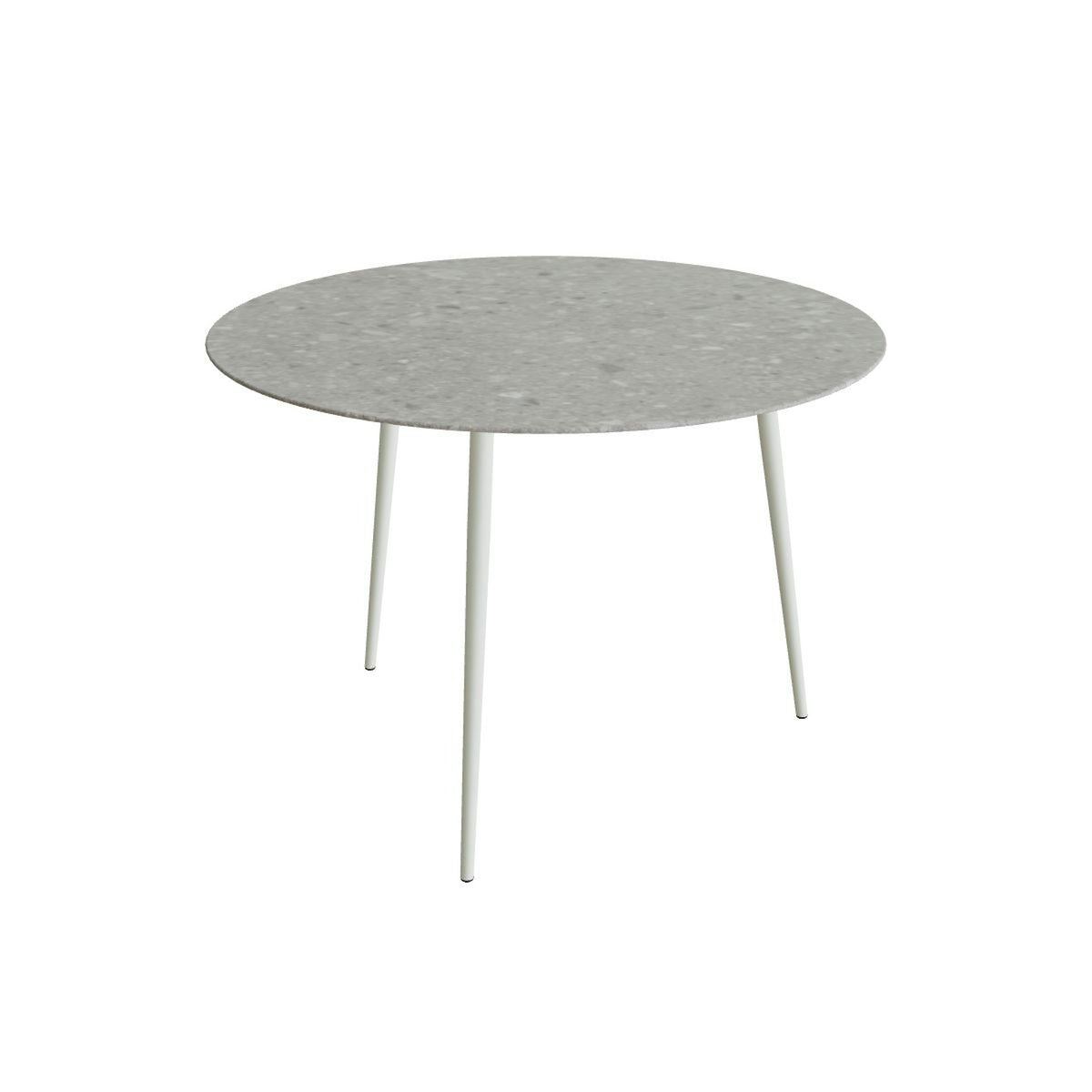 Royal Botania Styletto Bartisch rund 160 cm – Alu weiß · Keramik grau gemustert (Ceppo Dolomitica)