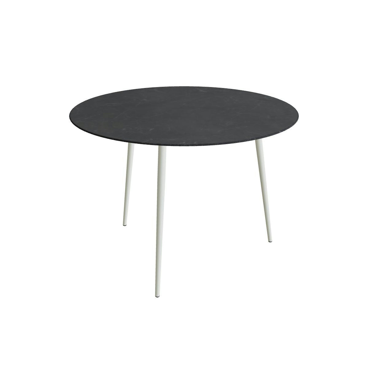 Royal Botania Styletto Bartisch rund 160 cm – Alu weiß · Keramik schwarz geädert (Nero Marquina)