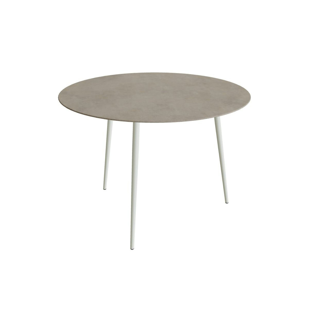Royal Botania Styletto Bartisch rund 160 cm – Alu weiß · Keramik graubraun (Terra Sabbia)