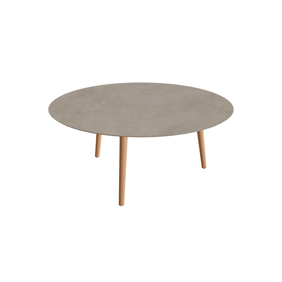 Royal Botania Styletto Low-Dining-Tisch rund 160 cm, Teakbeine, Keramik graubraun (Terra Sabbia)