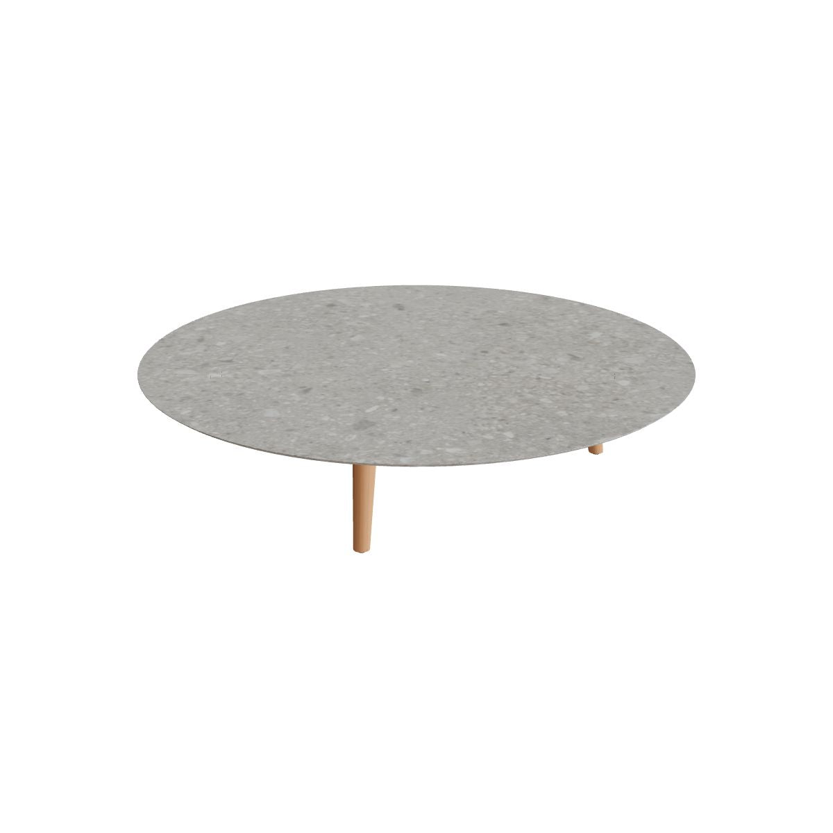Royal Botania Styletto Loungetisch niedrig rund 160 cm, Teakbeine, Keramik grau gemustert (Ceppo Dolomitica)
