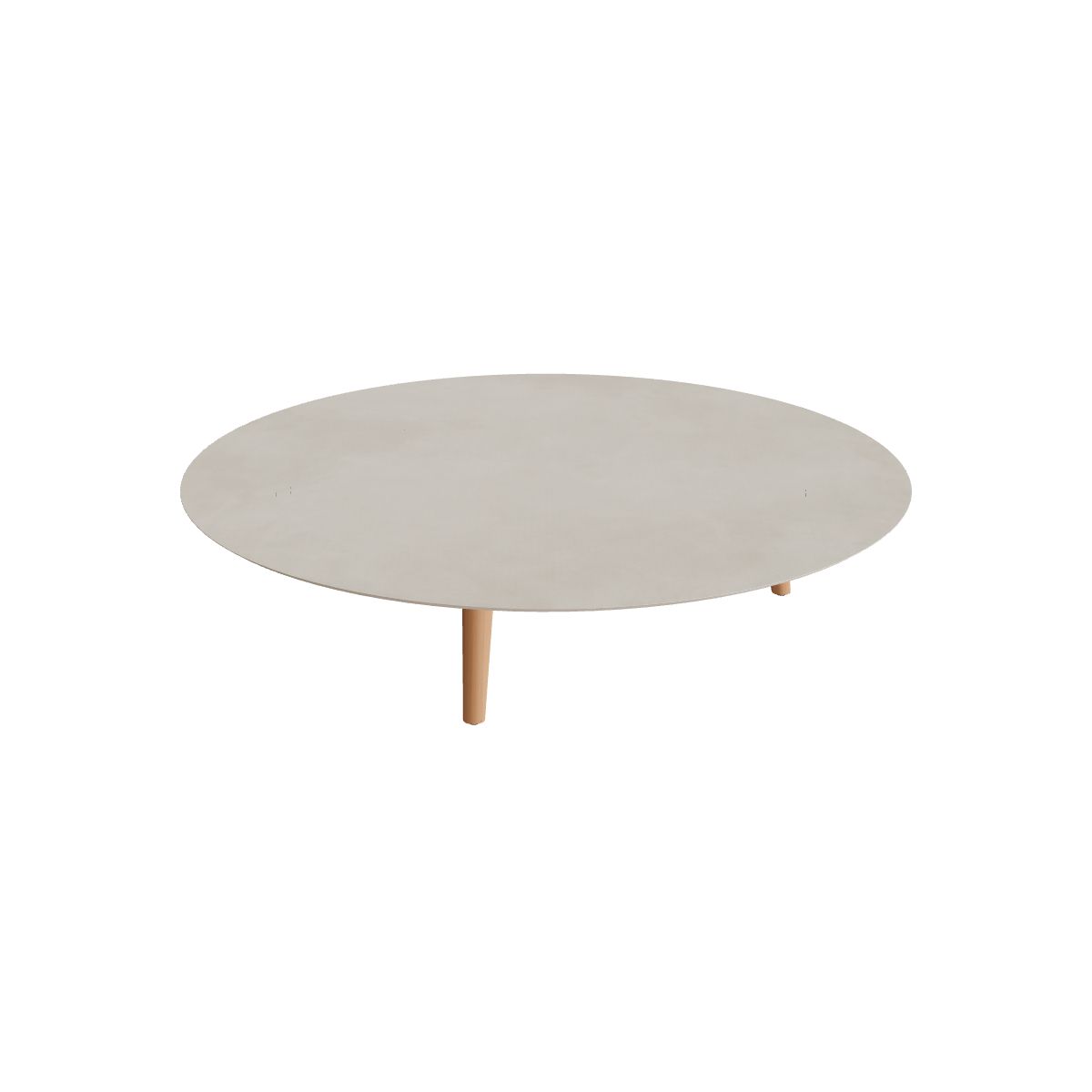 Royal Botania Styletto Loungetisch niedrig rund 160 cm, Teakbeine, Keramik zementgrau (Cemento Luminoso)