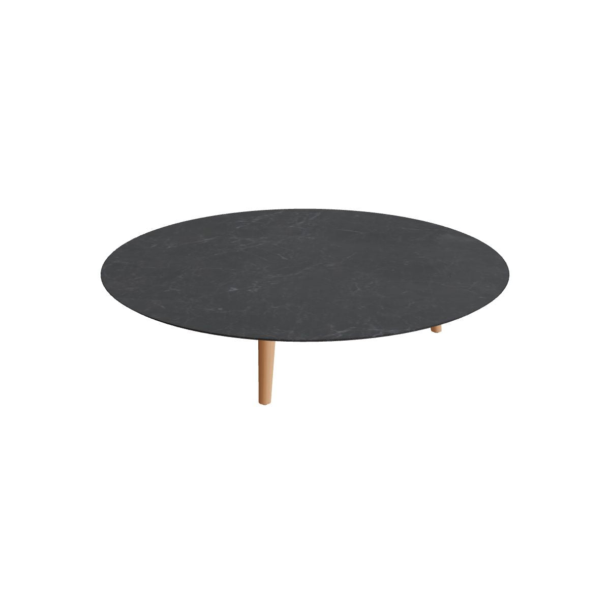 Royal Botania Styletto Loungetisch niedrig rund 160 cm, Teakbeine, Keramik schwarz geädert (Nero Marquina)