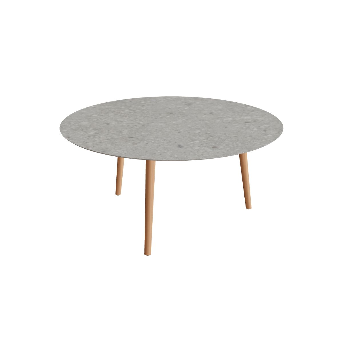 Royal Botania Styletto Esstisch rund 160 cm, Teakbeine, Keramik grau gemustert (Ceppo Dolomitica)