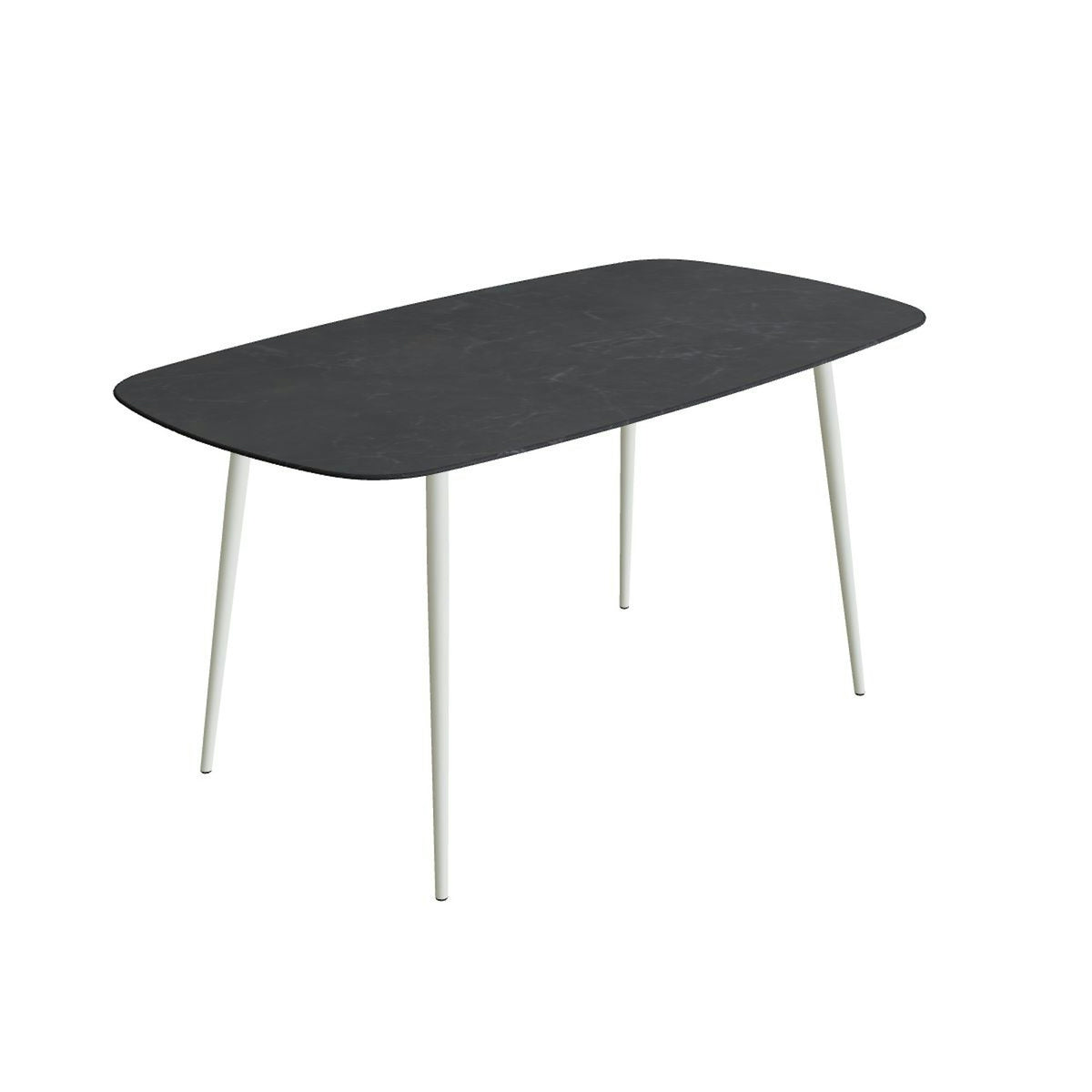 Royal Botania Styletto Bartisch oval 220 x 120 cm – Alu weiß · Keramik schwarz geädert (Nero Marquina)