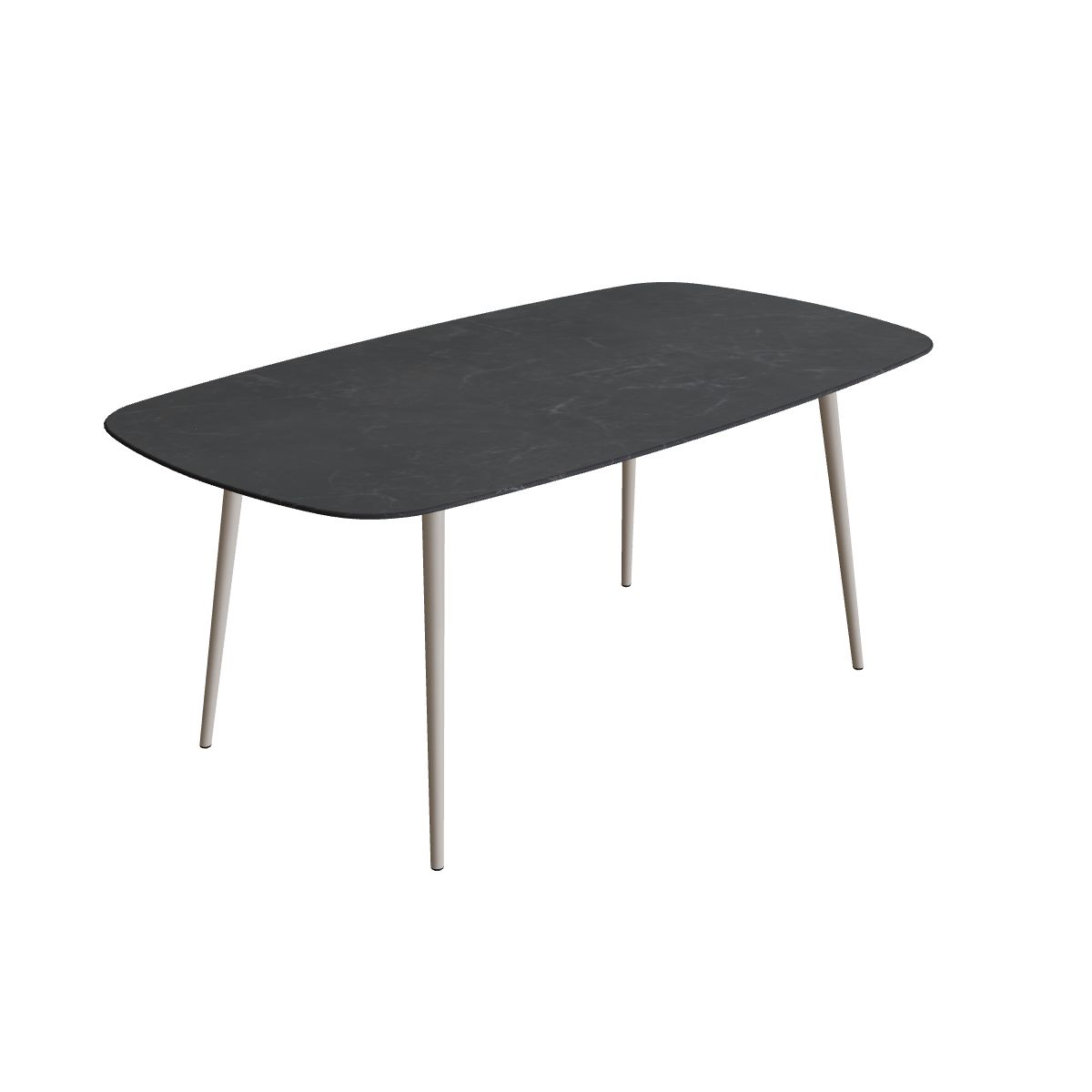 Royal Botania Styletto Thekentisch oval 220 x 120 cm, Alu pebble, Keramik schwarz geädert (Nero Marquina)