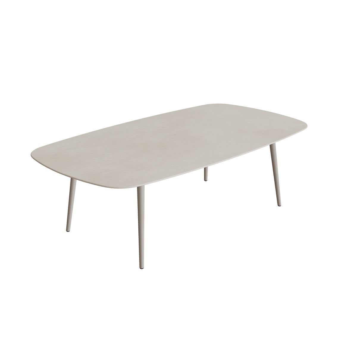 Royal Botania Styletto Low-Dining-Tisch oval 220 x 120 cm, Alu pebble, Keramik zementgrau (Cemento Luminoso)