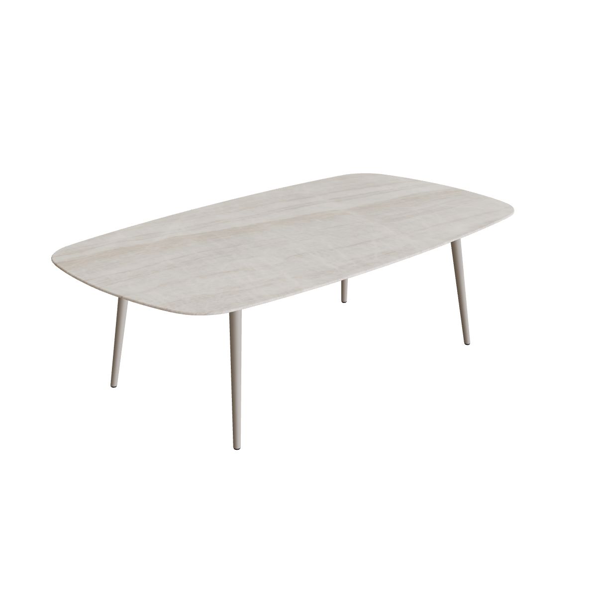 Royal Botania Styletto Low-Dining-Tisch oval 220 x 120 cm, Alu pebble, Keramik grau-braun geädert (Strato Quartz)