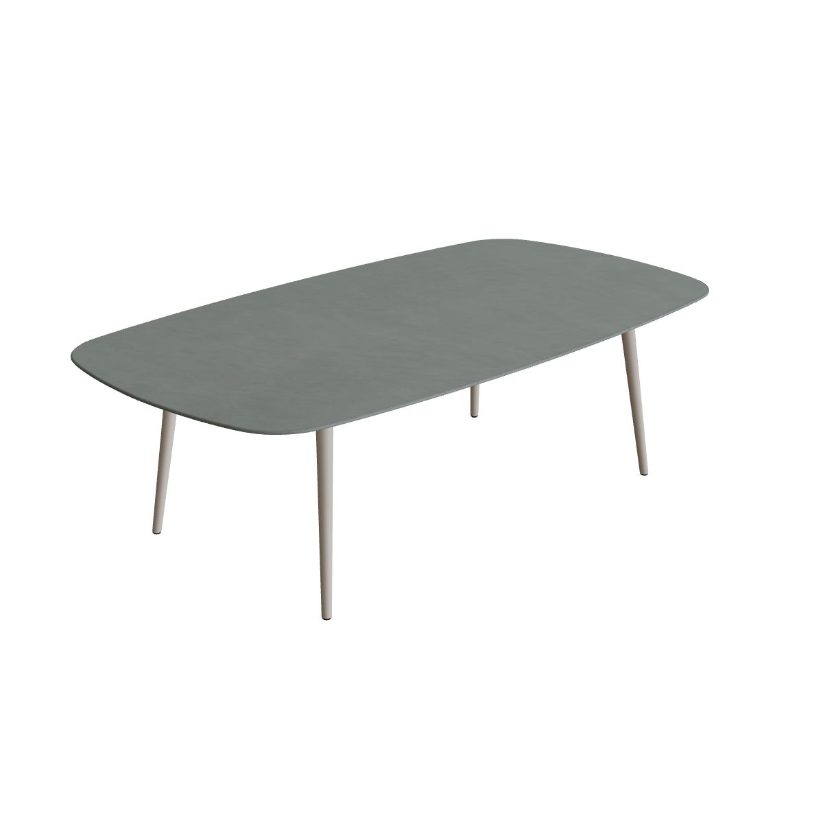 Royal Botania Styletto Low-Dining-Tisch oval 220 x 120 cm, Alu pebble, Keramik steingrün (Verdezza Amazon)