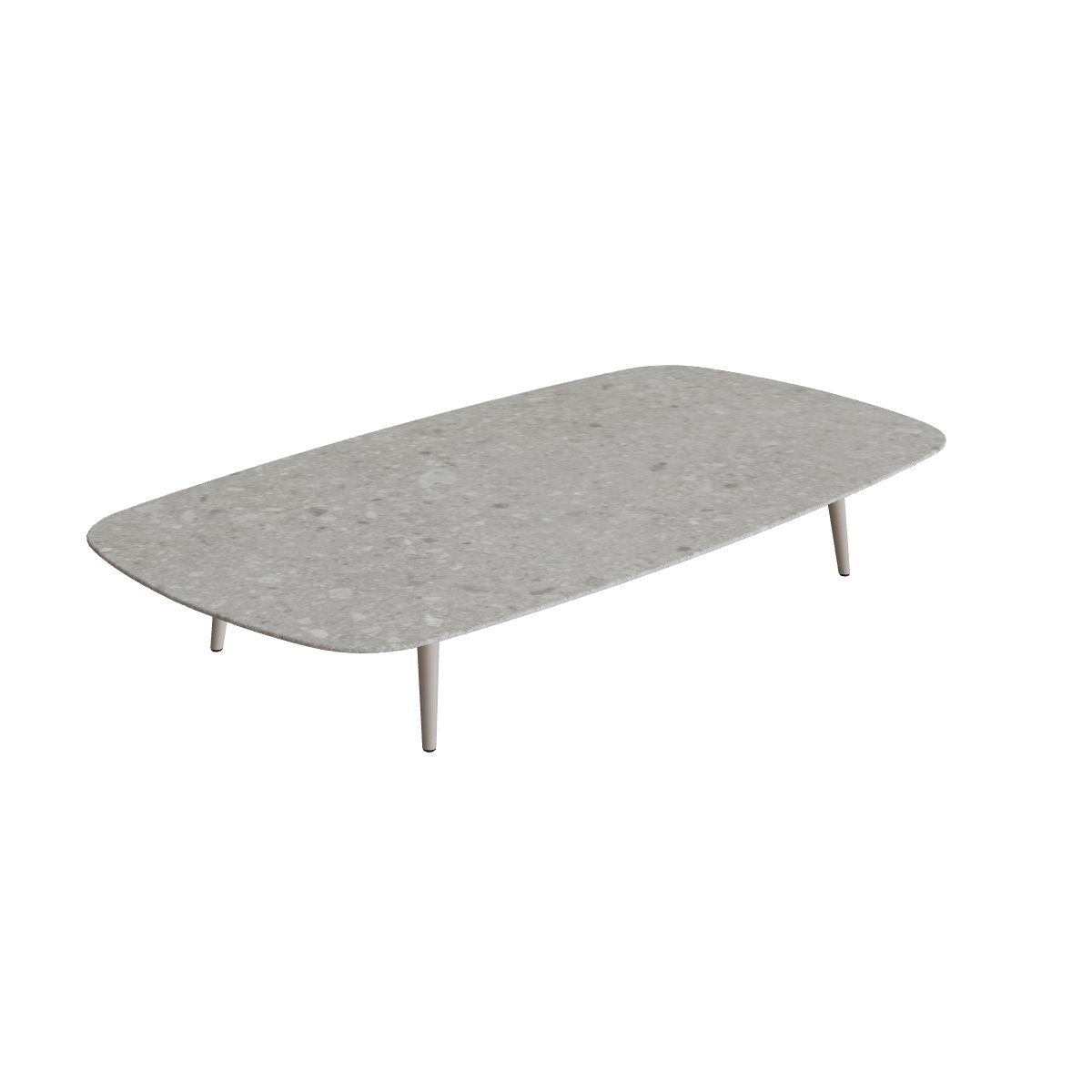 Royal Botania Styletto Loungetisch niedrig oval 220 x 120 cm, Alu pebble, Keramik grau gemustert (Ceppo Dolomitica)