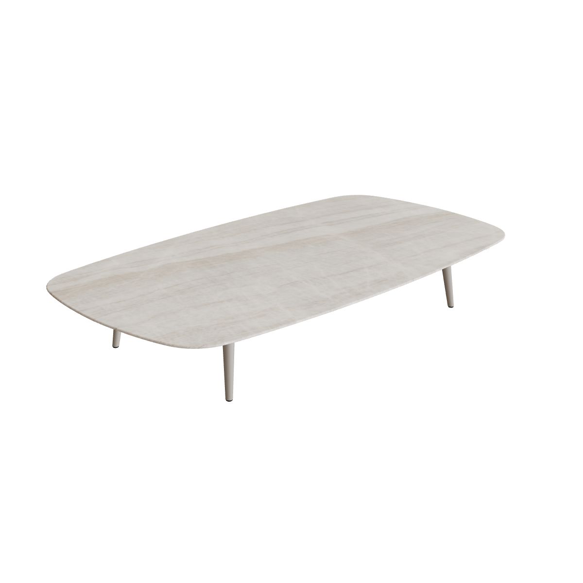Royal Botania Styletto Loungetisch niedrig oval 220 x 120 cm, Alu pebble, Keramik grau-braun geädert (Strato Quartz)