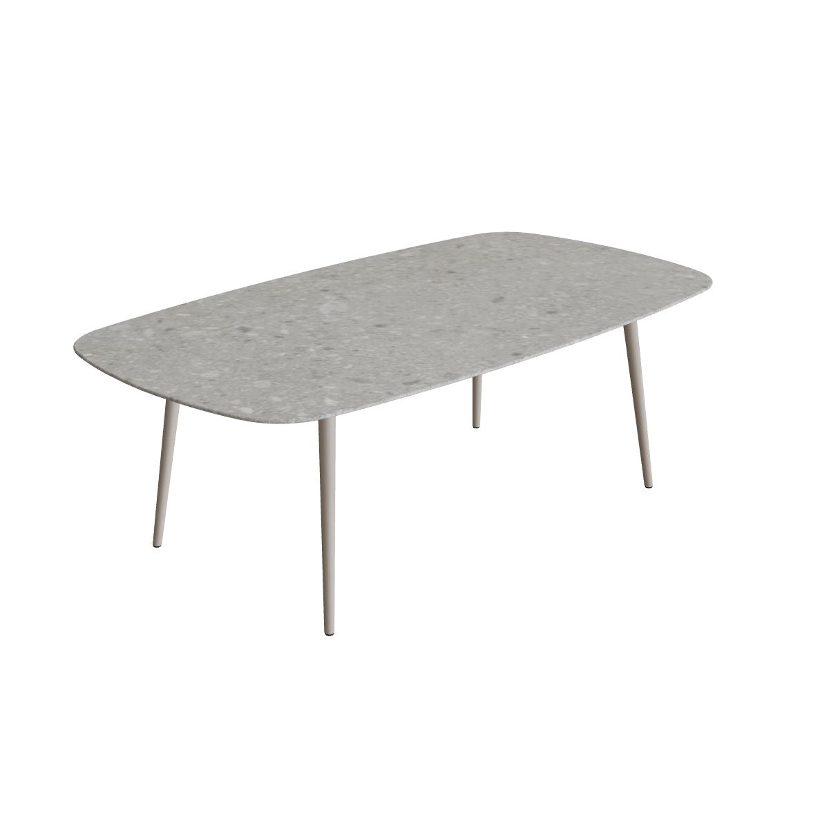 Royal Botania Styletto Esstisch oval 220 x 120 cm, Alu pebble, Keramik grau gemustert (Ceppo Dolomitica)