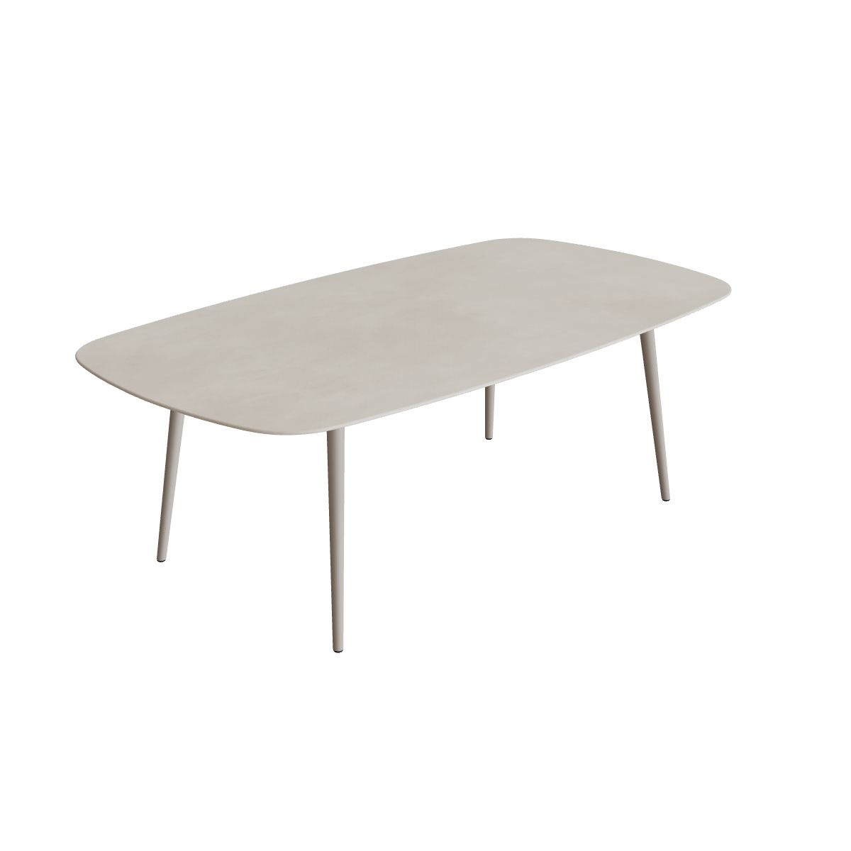 Royal Botania Styletto Esstisch oval 220 x 120 cm, Alu pebble, Keramik zementgrau (Cemento Luminoso)