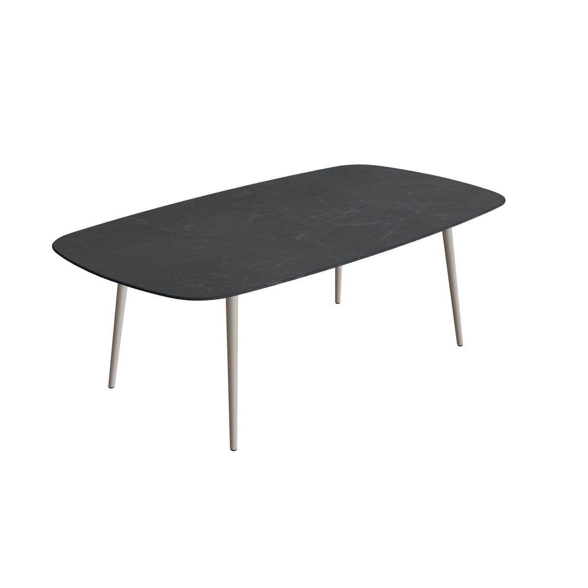 Royal Botania Styletto Esstisch oval 220 x 120 cm, Alu pebble, Keramik schwarz geädert (Nero Marquina)