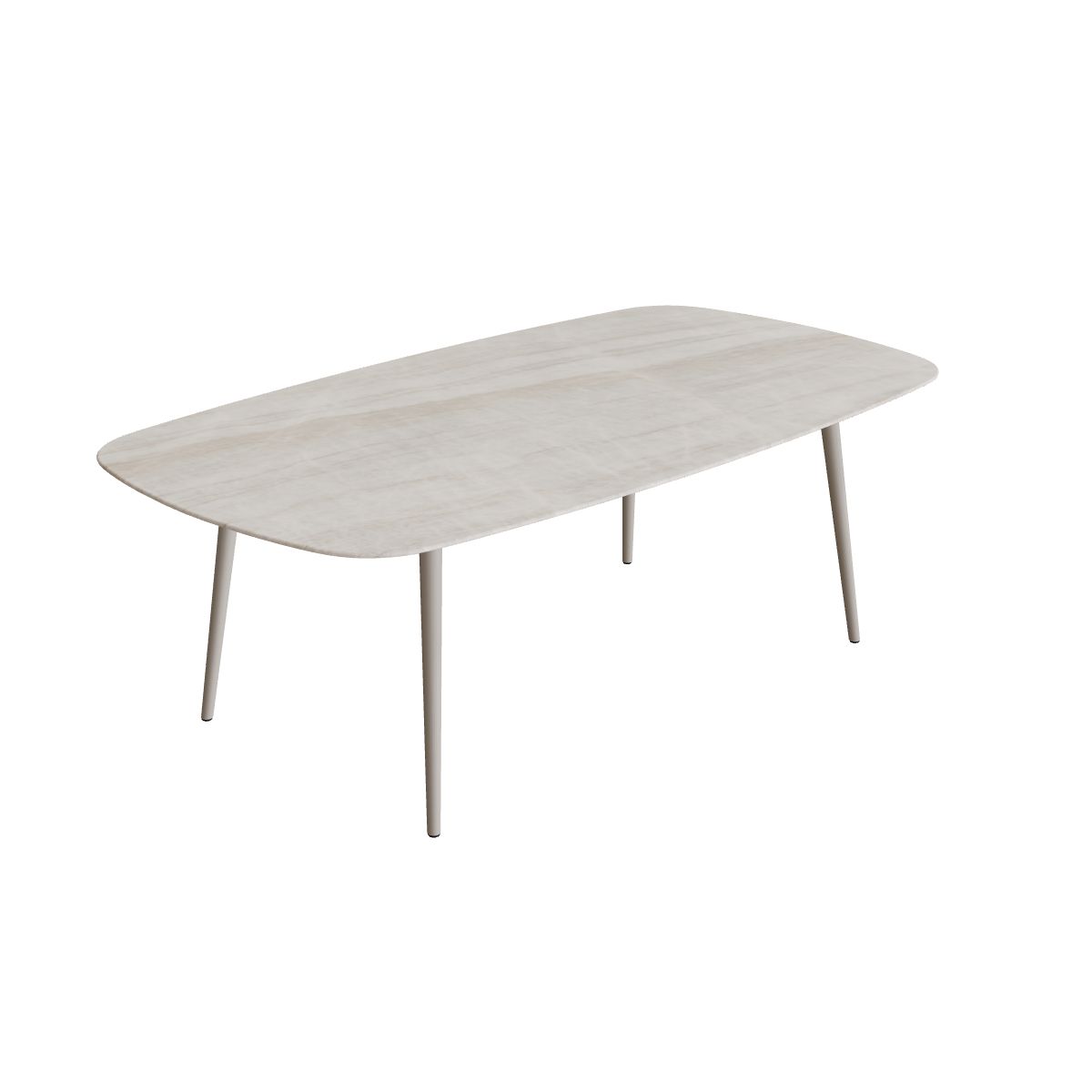 Royal Botania Styletto Esstisch oval 220 x 120 cm, Alu pebble, Keramik grau-braun geädert (Strato Quartz)