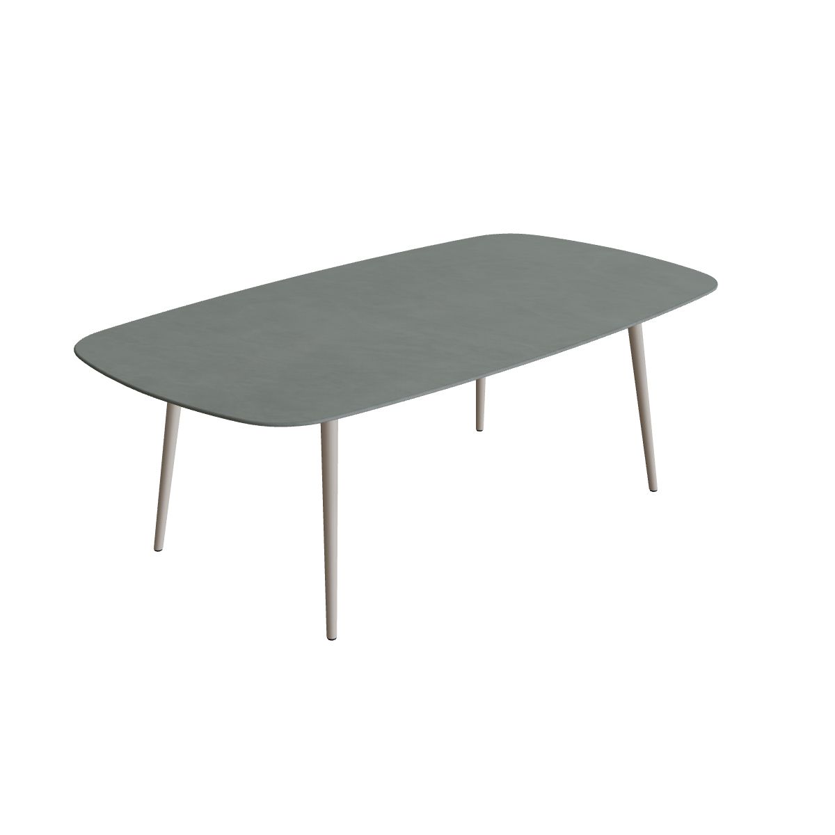 Royal Botania Styletto Esstisch oval 220 x 120 cm, Alu pebble, Keramik steingrün (Verdezza Amazon)