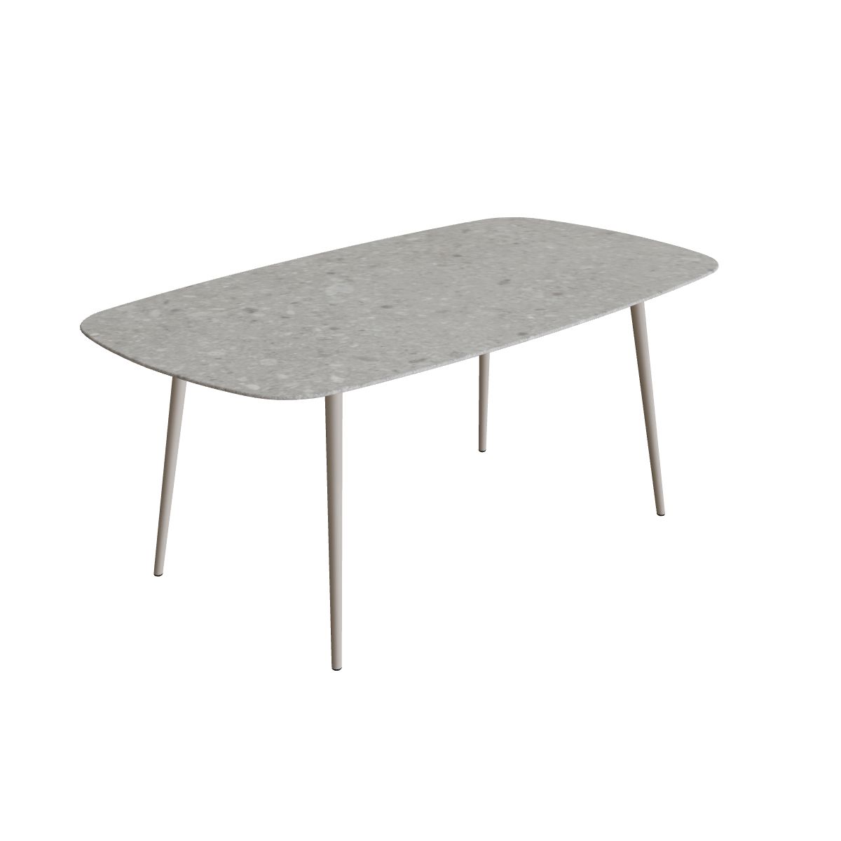 Royal Botania Styletto Thekentisch oval 220 x 120 cm, Alu pebble, Keramik grau gemustert (Ceppo Dolomitica)