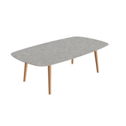 Royal Botania Styletto Low-Dining-Tisch oval 220 x 120 cm, Teakbeine, Keramik grau gemustert (Ceppo Dolomitica)
