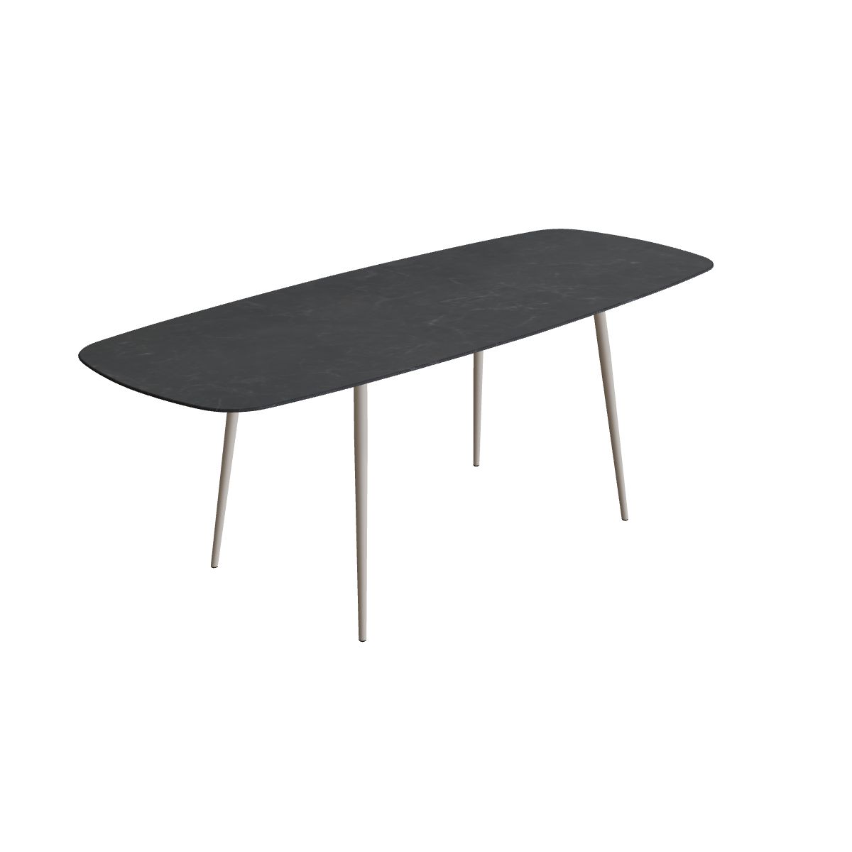 Royal Botania Styletto Bartisch oval 300 x 120 cm, Alu pebble, Keramik schwarz geädert (Nero Marquina)