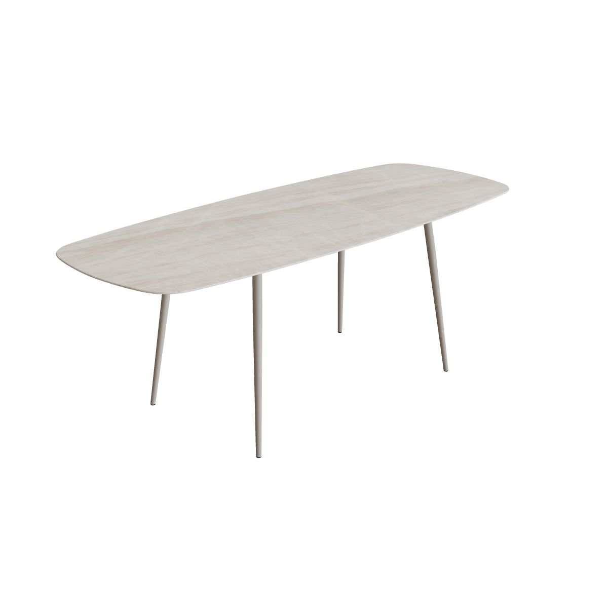 Royal Botania Styletto Bartisch oval 300 x 120 cm, Alu pebble, Keramik grau-braun geädert (Strato Quartz)