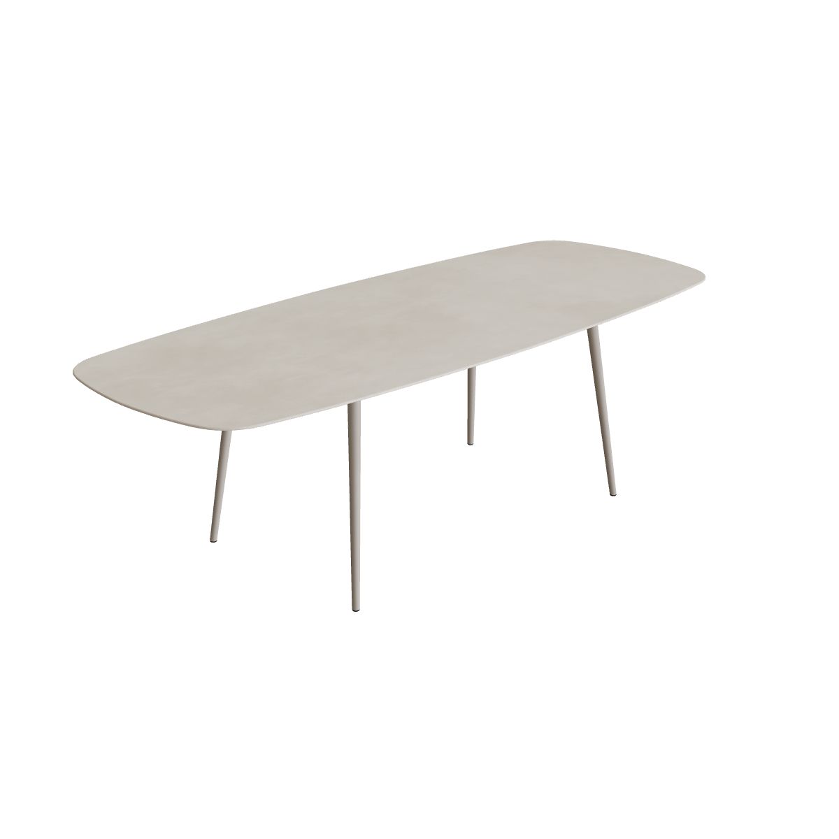 Royal Botania Styletto Thekentisch oval 300 x 120 cm, Alu pebble, Keramik zementgrau (Cemento Luminoso)
