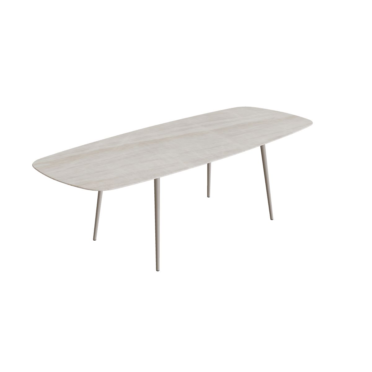 Royal Botania Styletto Thekentisch oval 300 x 120 cm, Alu pebble, Keramik grau-braun geädert (Strato Quartz)