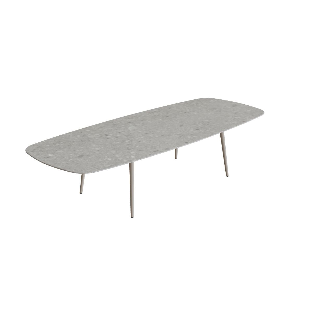 Royal Botania Styletto Low-Dining-Tisch oval 300 x 120 cm, Alu pebble, Keramik grau gemustert (Ceppo Dolomitica)
