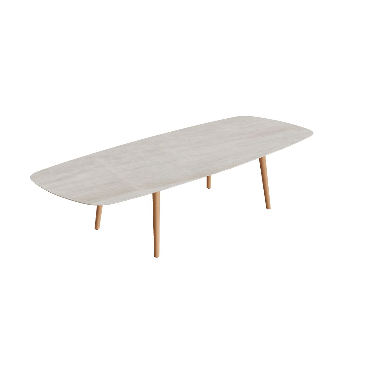 Royal Botania Styletto Low-Dining-Tisch oval 300 x 120 cm, Teakbeine, Keramik grau-braun geädert (Strato Quartz)