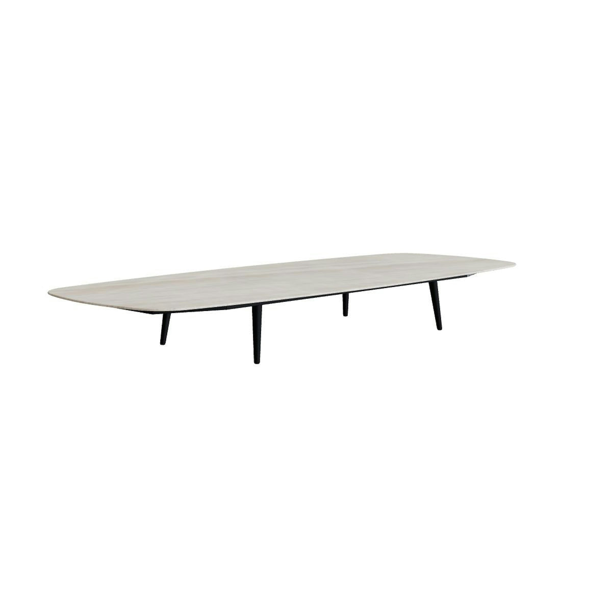 Royal Botania Styletto Loungetisch niedrig oval 300 x 120 cm – Alu anthrazit · Keramik grau-braun geädert (Strato Quartz)