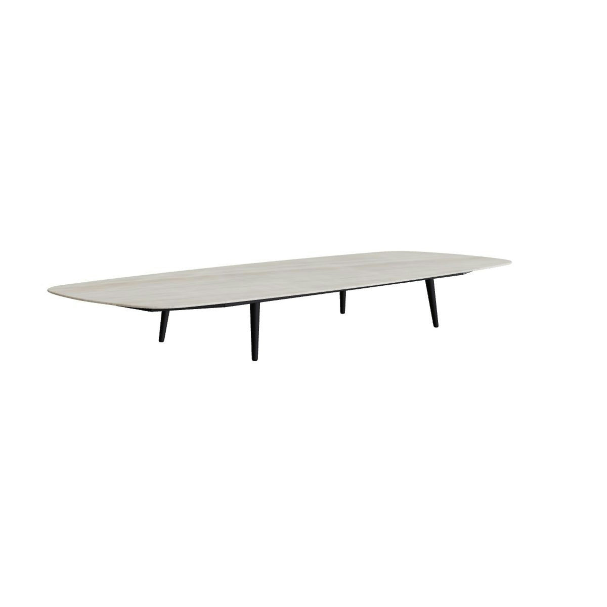 Royal Botania Styletto Loungetisch niedrig oval 300 x 120 cm – Alu bronze · Keramik grau-braun geädert (Strato Quartz)