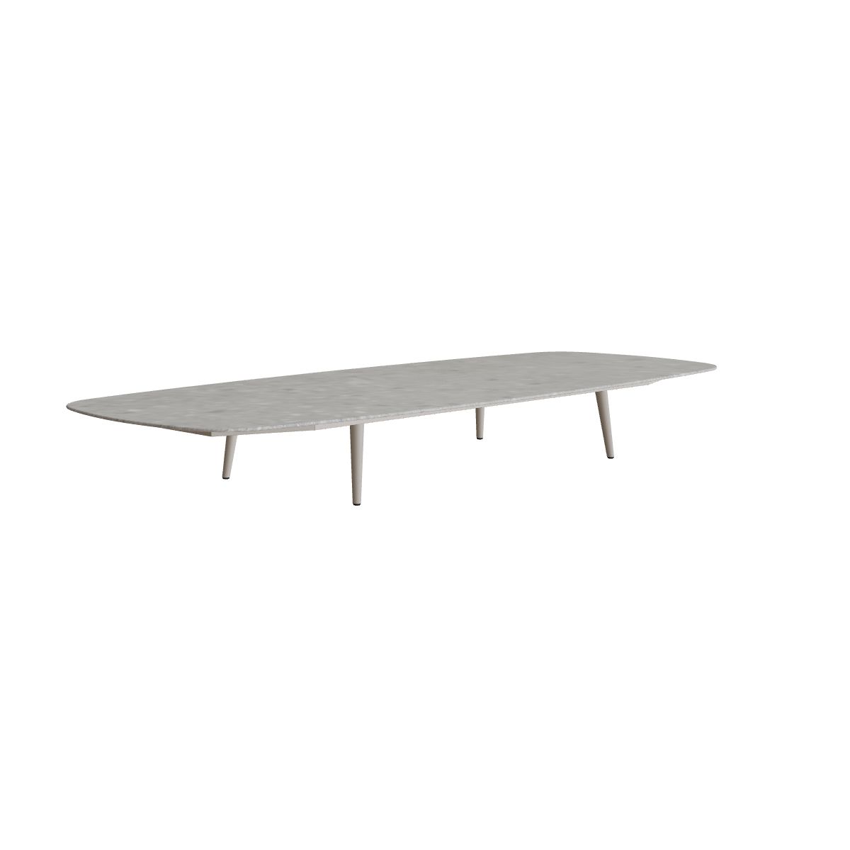 Royal Botania Styletto Loungetisch niedrig oval 300 x 120 cm, Alu pebble, Keramik grau gemustert (Ceppo Dolomitica)