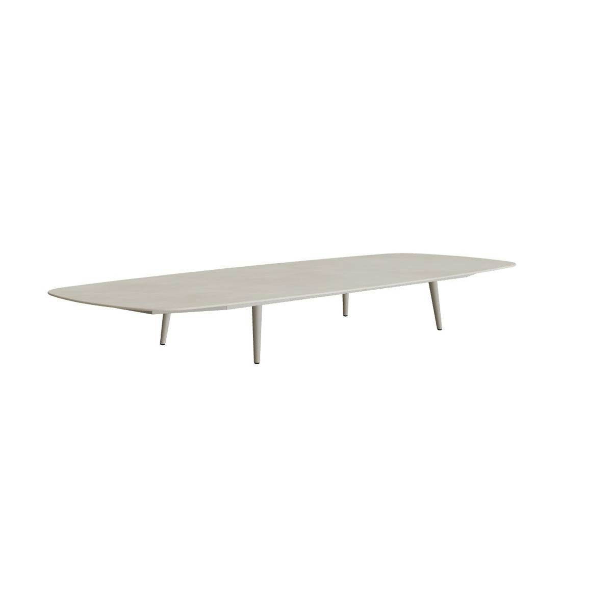 Royal Botania Styletto Loungetisch niedrig oval 300 x 120 cm – Alu pebble · Keramik zementgrau (Cemento Luminoso)