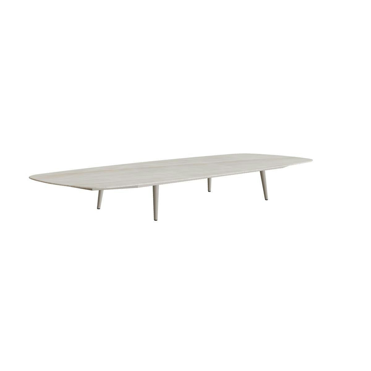 Royal Botania Styletto Loungetisch niedrig oval 300 x 120 cm – Alu pebble · Keramik grau-braun geädert (Strato Quartz)