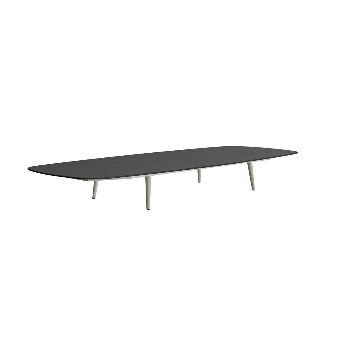 Royal Botania Styletto Loungetisch niedrig oval 300 x 120 cm – Alu pebble · Keramik schwarz (black)