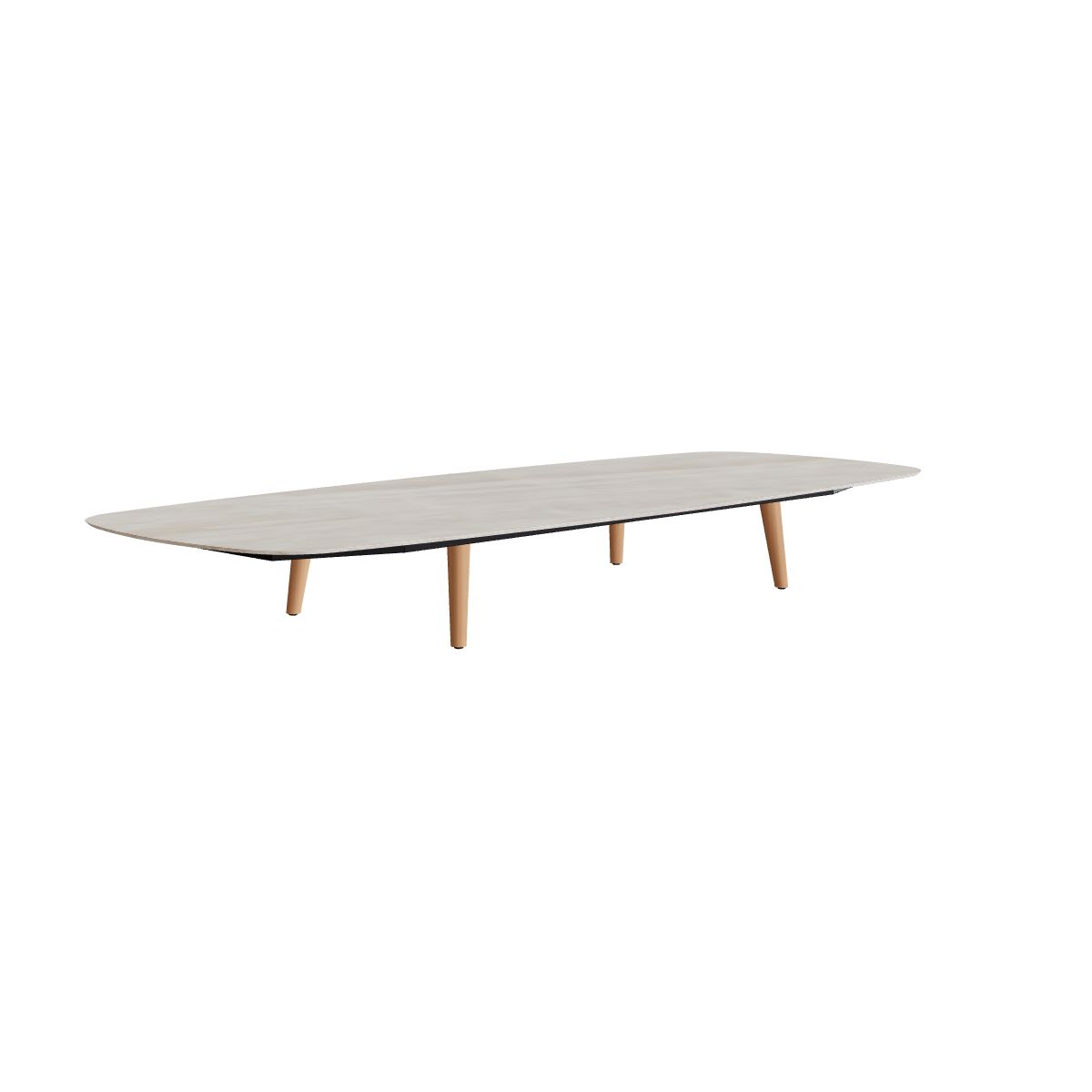 Royal Botania Styletto Loungetisch niedrig oval 300 x 120 cm, Teakbeine, Keramik grau-braun geädert (Strato Quartz)