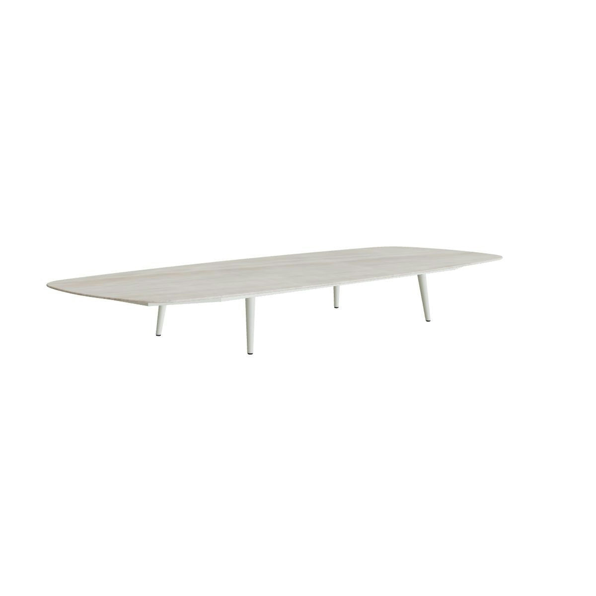 Royal Botania Styletto Loungetisch niedrig oval 300 x 120 cm – Alu weiß · Keramik grau-braun geädert (Strato Quartz)