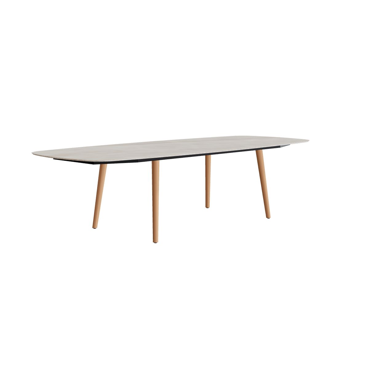 Royal Botania Styletto Esstisch oval 300 x 120 cm, Teakbeine, Keramik grau-braun geädert (Strato Quartz)