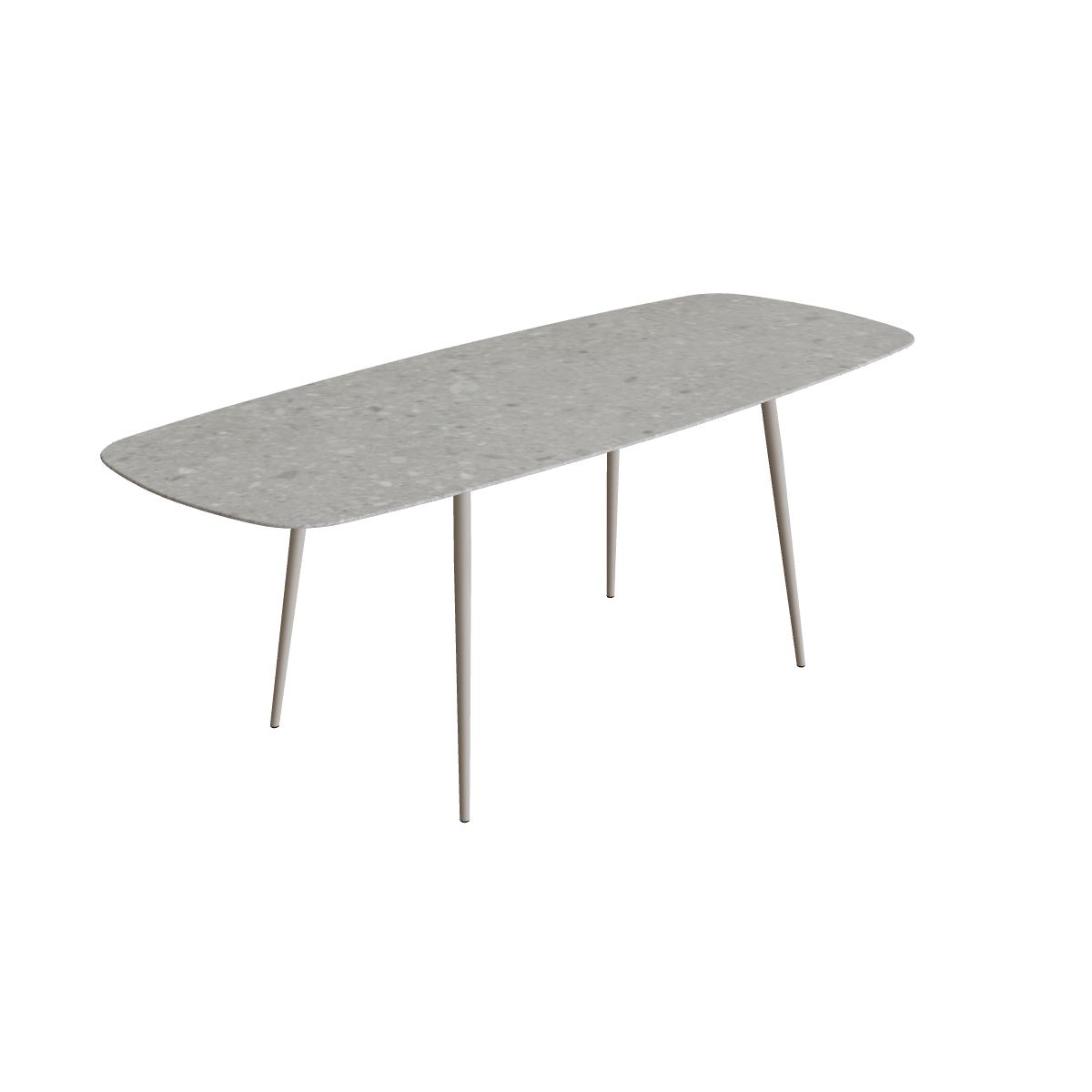 Royal Botania Styletto Bartisch oval 300 x 120 cm, Alu pebble, Keramik grau gemustert (Ceppo Dolomitica)
