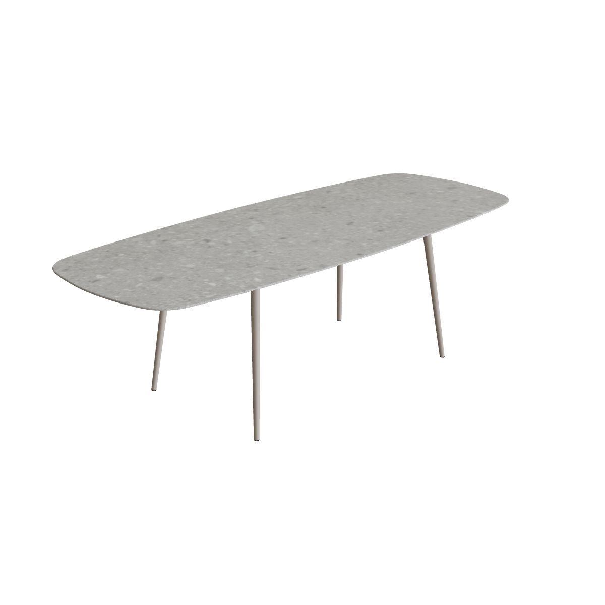 Royal Botania Styletto Thekentisch oval 300 x 120 cm, Alu pebble, Keramik grau gemustert (Ceppo Dolomitica)