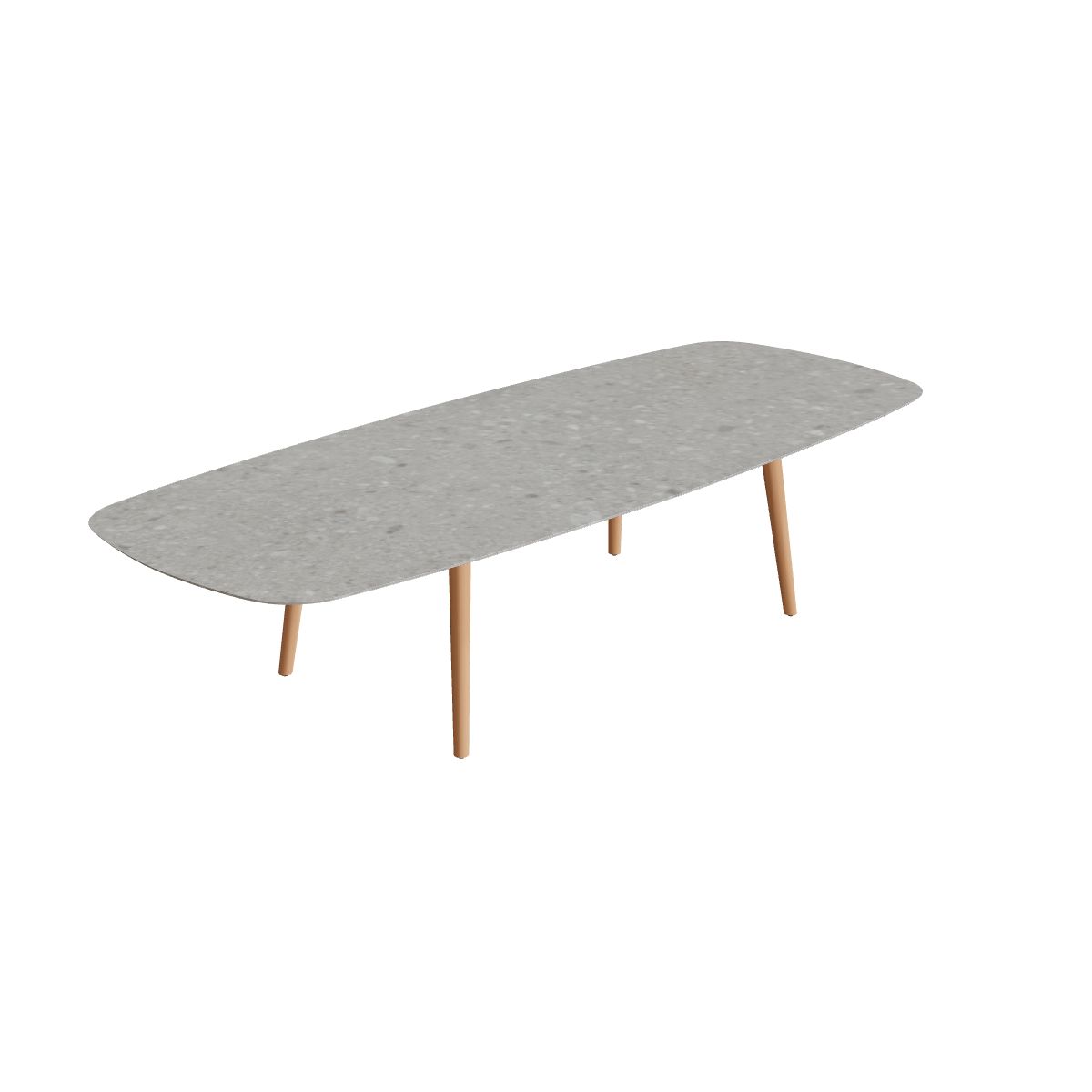 Royal Botania Styletto Low-Dining-Tisch oval 300 x 120 cm, Teakbeine, Keramik grau gemustert (Ceppo Dolomitica)