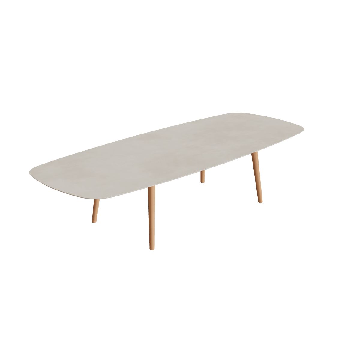 Royal Botania Styletto Low-Dining-Tisch oval 300 x 120 cm, Teakbeine, Keramik zementgrau (Cemento Luminoso)