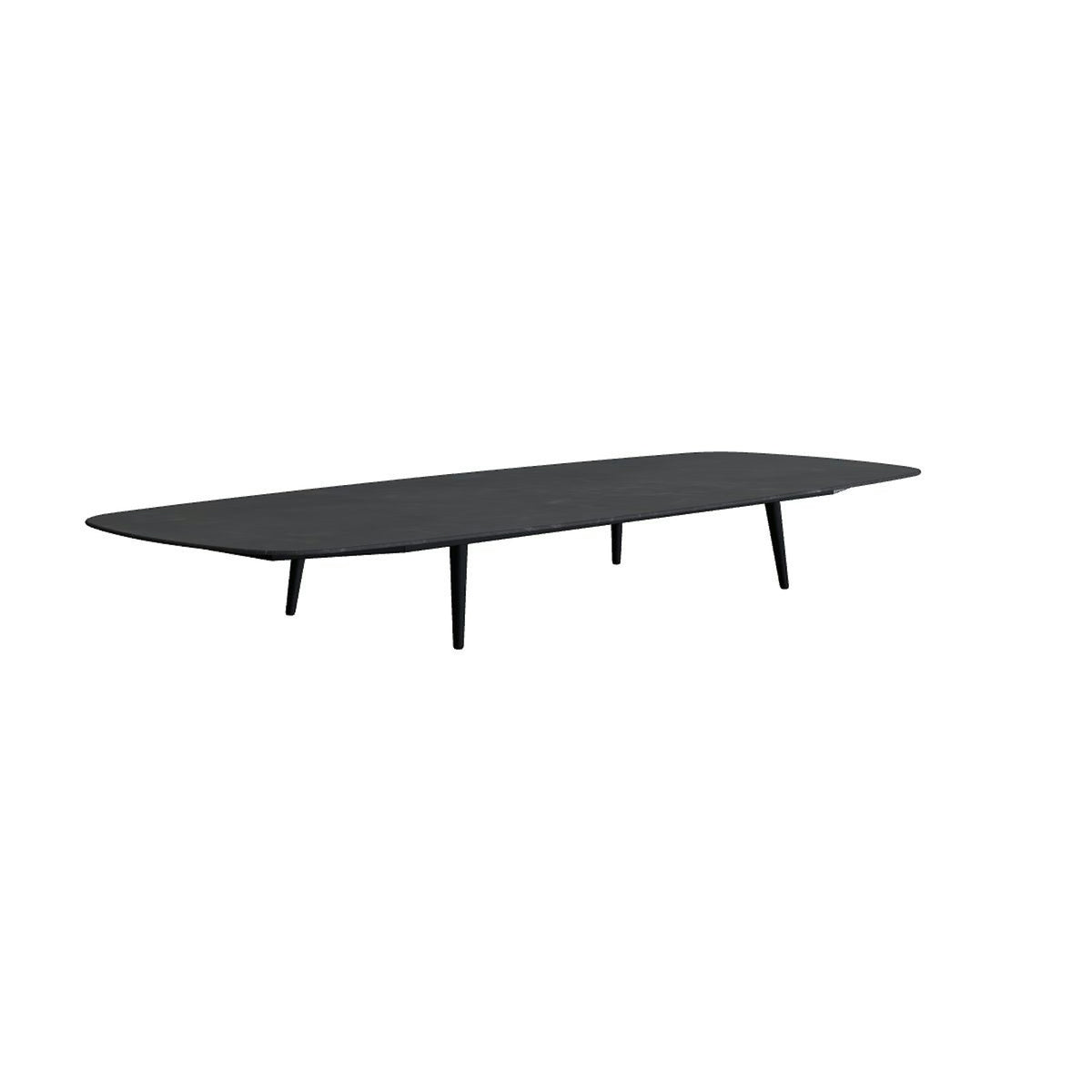 Royal Botania Styletto Loungetisch niedrig oval 300 x 120 cm – Alu anthrazit · Keramik schwarz geädert (Nero Marquina)