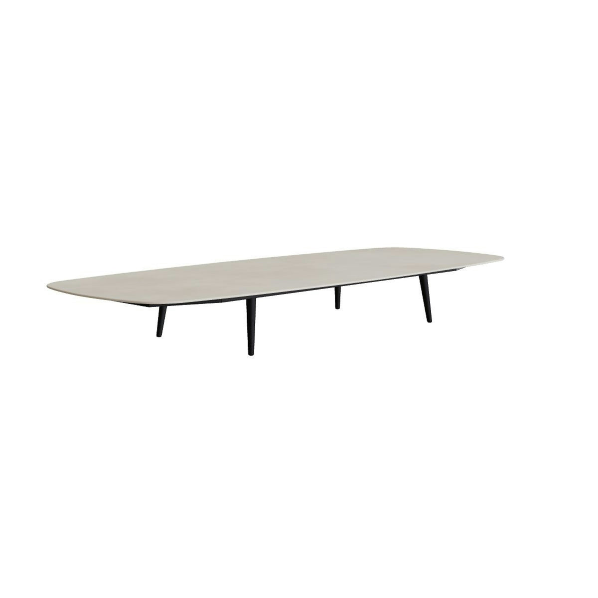 Royal Botania Styletto Loungetisch niedrig oval 300 x 120 cm – Alu bronze · Keramik zementgrau (Cemento Luminoso)