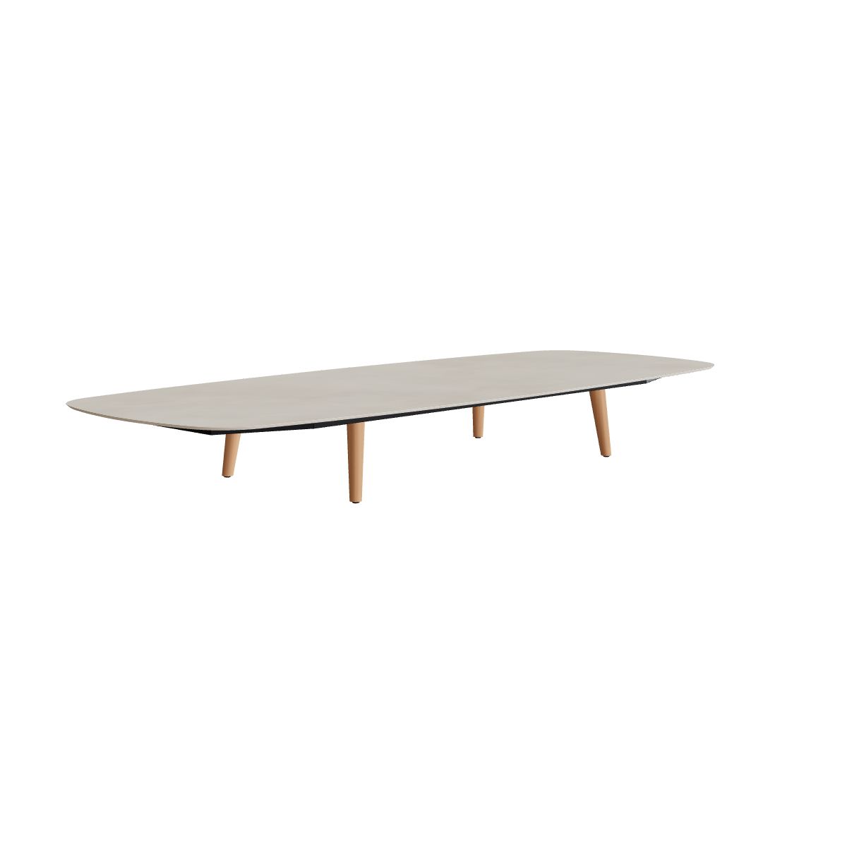 Royal Botania Styletto Loungetisch niedrig oval 300 x 120 cm, Teakbeine, Keramik zementgrau (Cemento Luminoso)