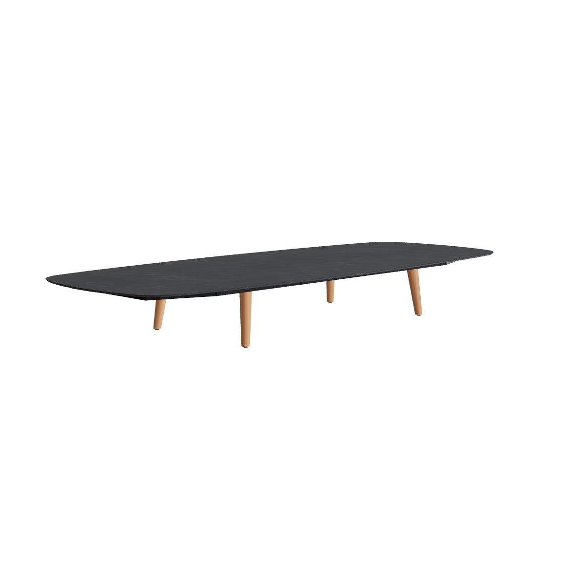 Royal Botania Styletto Loungetisch niedrig oval 300 x 120 cm, Teakbeine, Keramik schwarz geädert (Nero Marquina)