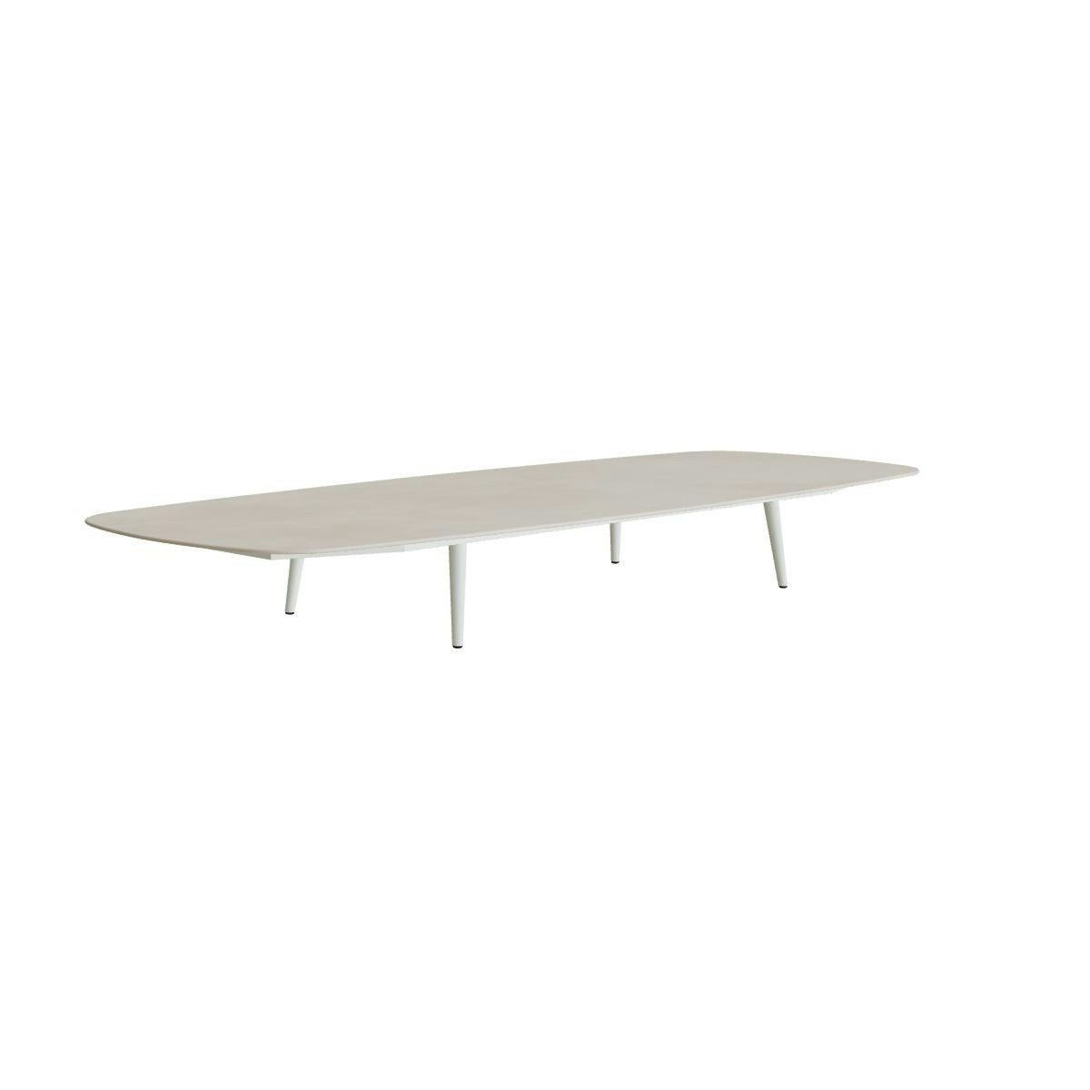 Royal Botania Styletto Loungetisch niedrig oval 300 x 120 cm – Alu weiß · Keramik zementgrau (Cemento Luminoso)